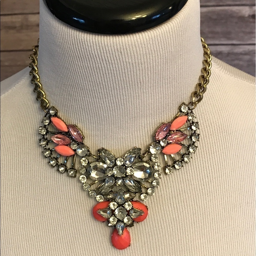 Y2K Multi-colored enamel and  rhinestone bib-style statement necklace